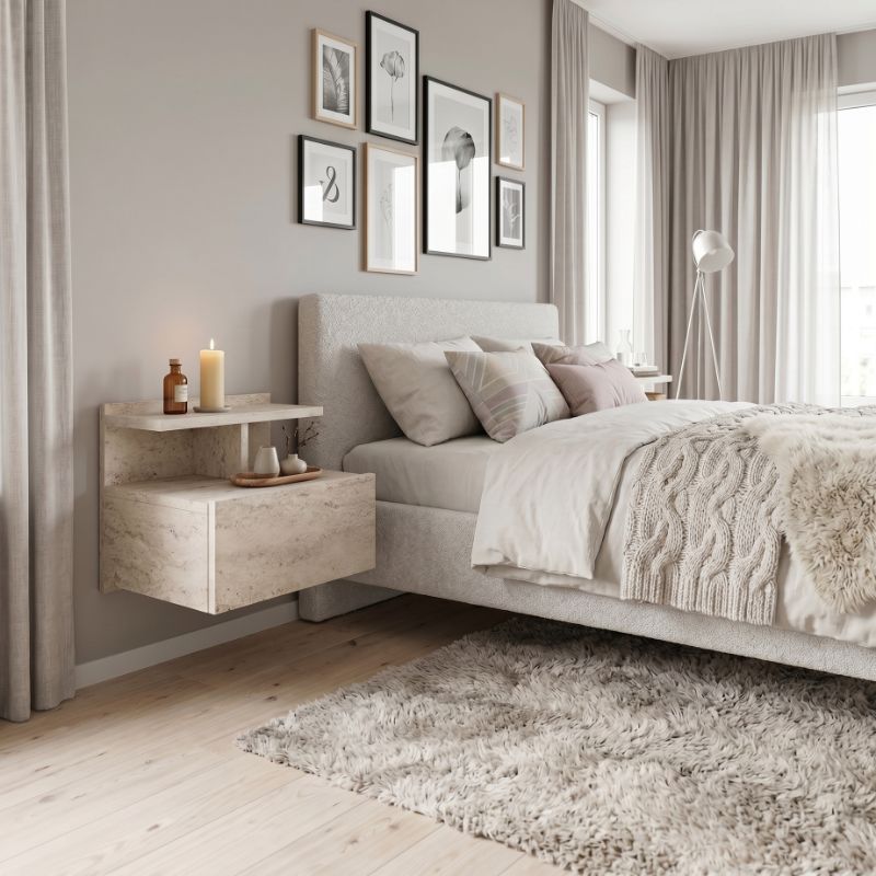 Κομοδίνο επιτοίχιο Mislina Megapap χρώμα travertine 40x33,2x32εκ.