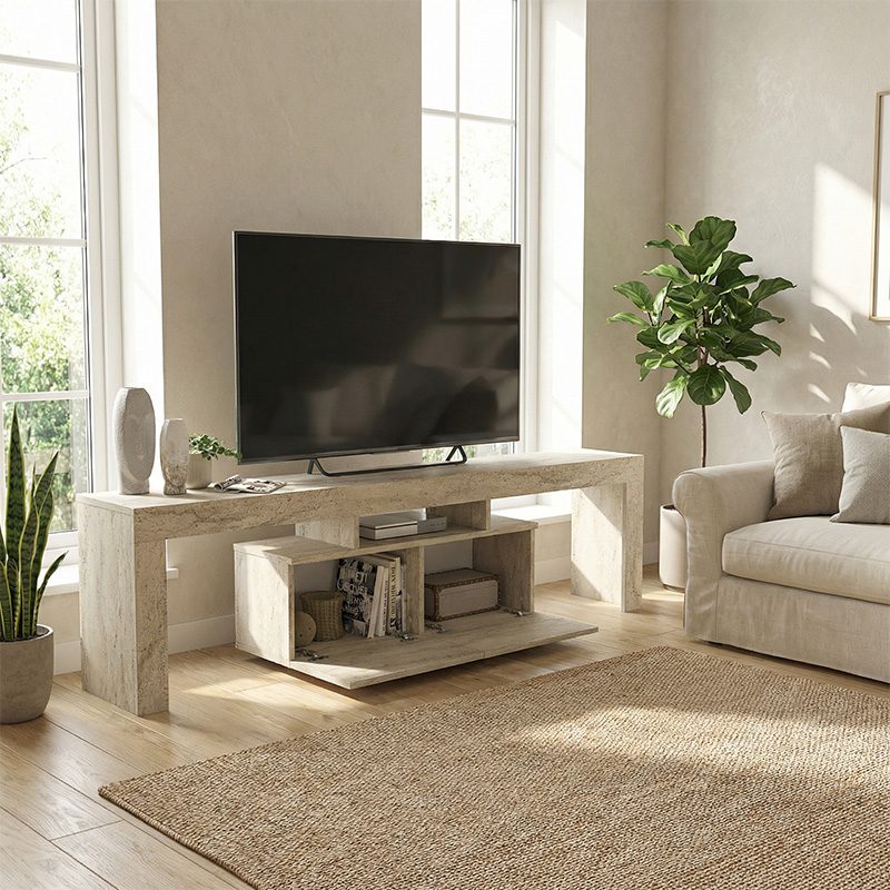 Έπιπλο τηλεόρασης Woodra Megapap χρώμα travertine 180x31,3x50,2εκ. Έπιπλο τηλεόρασης Woodra Megapap χρώμα travertine 180x31,3x50,2εκ.
