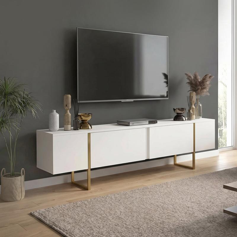 Έπιπλο τηλεόρασης Orontes Megapap χρώμα λευκό - χρυσό 180x29,6x50εκ. Έπιπλο τηλεόρασης Orontes Megapap χρώμα λευκό - χρυσό 180x29,6x50εκ.