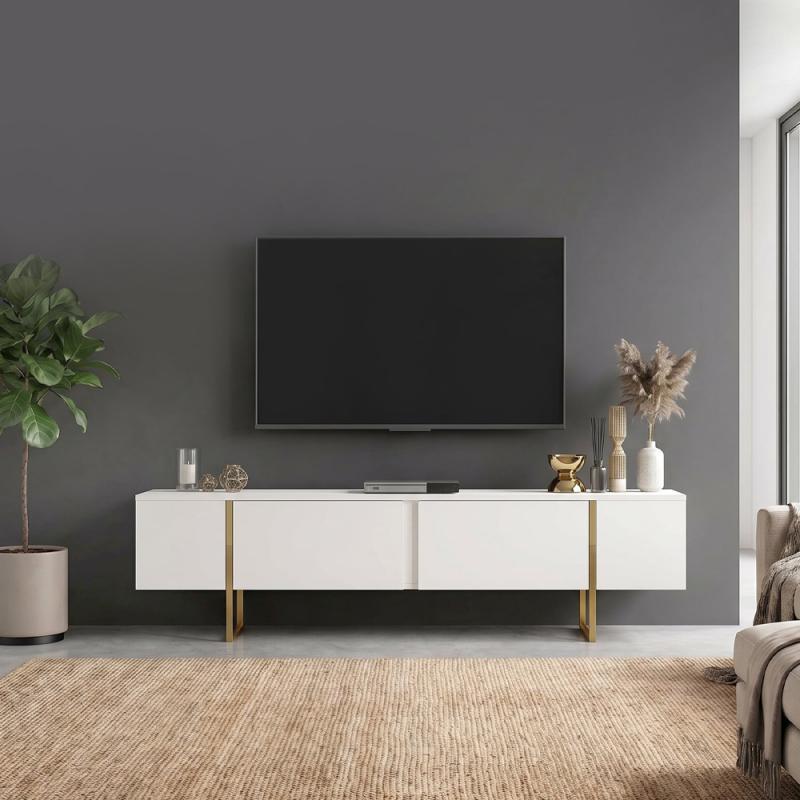 Έπιπλο τηλεόρασης Orontes Megapap χρώμα λευκό - χρυσό 180x29,6x50εκ. Έπιπλο τηλεόρασης Orontes Megapap χρώμα λευκό - χρυσό 180x29,6x50εκ.