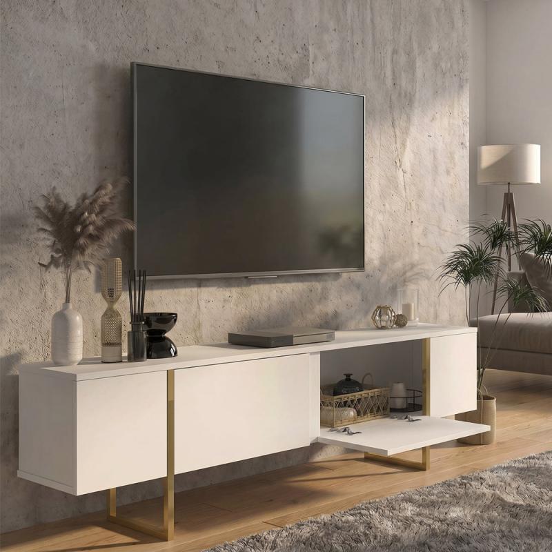 Έπιπλο τηλεόρασης Orontes Megapap χρώμα λευκό - χρυσό 180x29,6x50εκ. Έπιπλο τηλεόρασης Orontes Megapap χρώμα λευκό - χρυσό 180x29,6x50εκ.