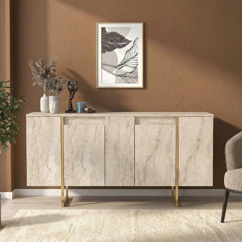 Μπουφές Orontes Megapap χρώμα travertine - χρυσό 160x35,2x80εκ. Μπουφές Orontes Megapap χρώμα travertine - χρυσό 160x35,2x80εκ.