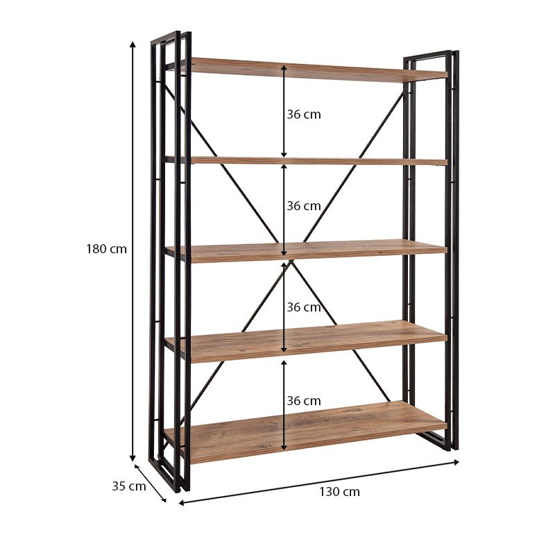 Βιβλιοθήκη Atlas Megapap χρώμα antlantic pine - μαύρο 130x35x180εκ. Βιβλιοθήκη Atlas Megapap χρώμα antlantic pine - μαύρο 130x35x180εκ.