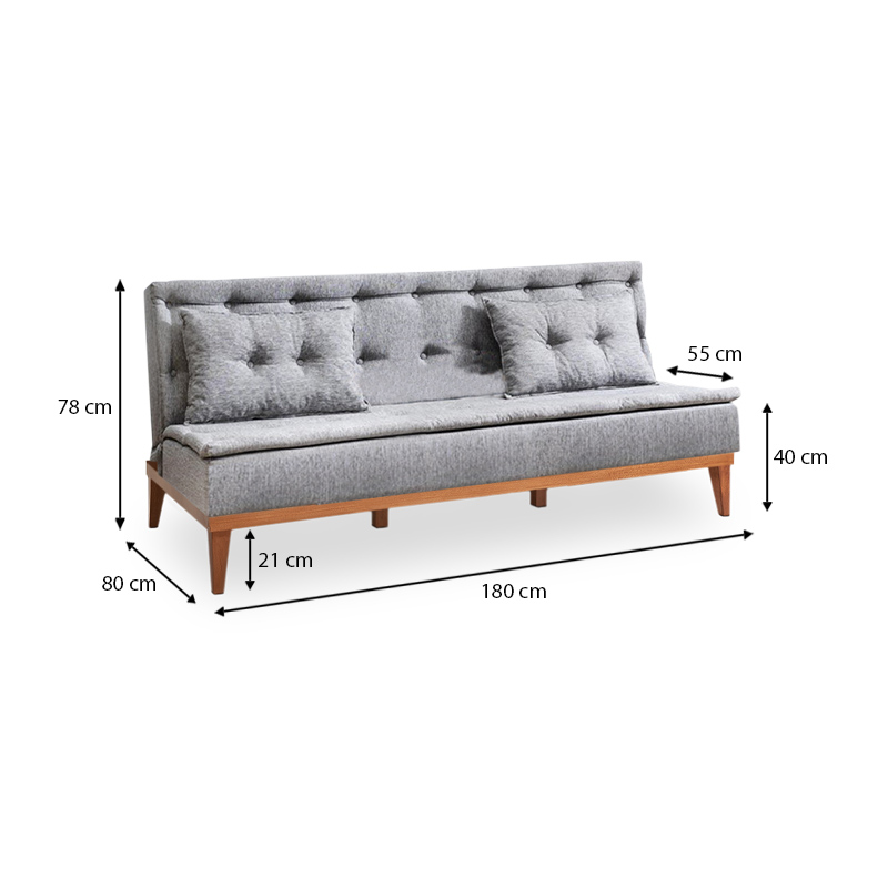 Καναπές - κρεβάτι Veron Megapap τριθέσιος υφασμάτινος χρώμα γκρι 180x80x78εκ.