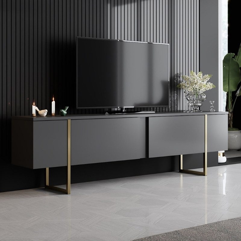 Έπιπλο τηλεόρασης Luxe Megapap χρώμα ανθρακί - χρυσό 180x30x50εκ. Έπιπλο τηλεόρασης Luxe Megapap χρώμα ανθρακί - χρυσό 180x30x50εκ.