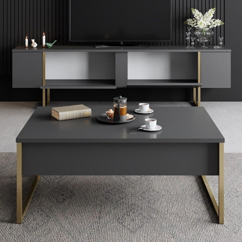 Έπιπλο τηλεόρασης Luxe Megapap χρώμα ανθρακί - χρυσό 180x30x50εκ. Έπιπλο τηλεόρασης Luxe Megapap χρώμα ανθρακί - χρυσό 180x30x50εκ.
