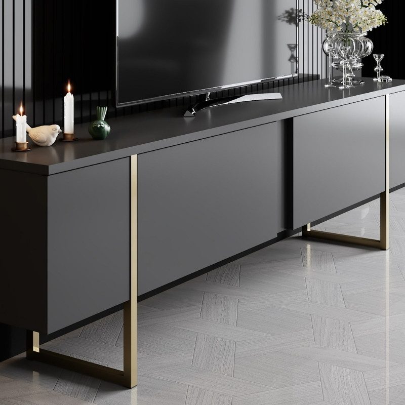 Έπιπλο τηλεόρασης Luxe Megapap χρώμα ανθρακί - χρυσό 180x30x50εκ. Έπιπλο τηλεόρασης Luxe Megapap χρώμα ανθρακί - χρυσό 180x30x50εκ.