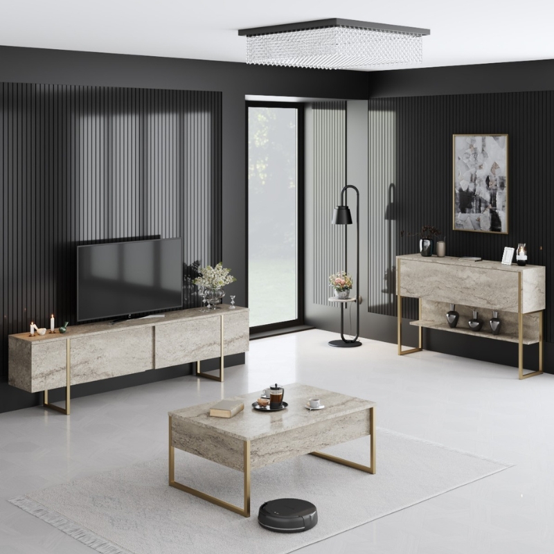 Τραπεζάκι σαλονιού Luxe Megapap χρώμα travertine - χρυσό 90x60x40εκ. Τραπεζάκι σαλονιού Luxe Megapap χρώμα travertine - χρυσό 90x60x40εκ.