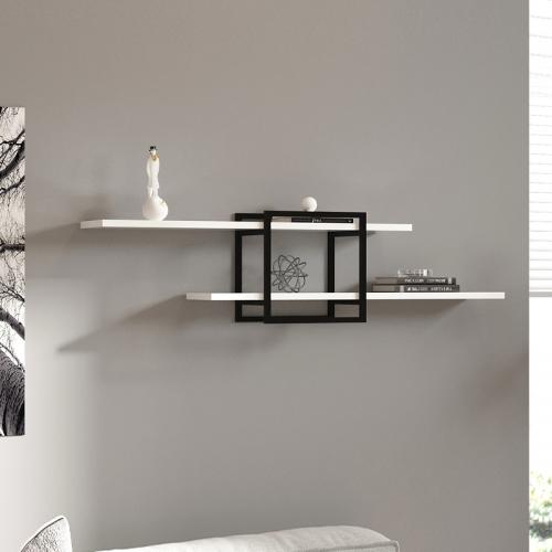 Ραφιέρα τοίχου Mone Megapap χρώμα λευκό - μαύρο 120x18x30εκ.