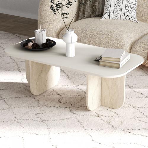 Τραπεζάκι σαλονιού Becaj Megapap χρώμα sandstone - travertine 120x60x41,4εκ.