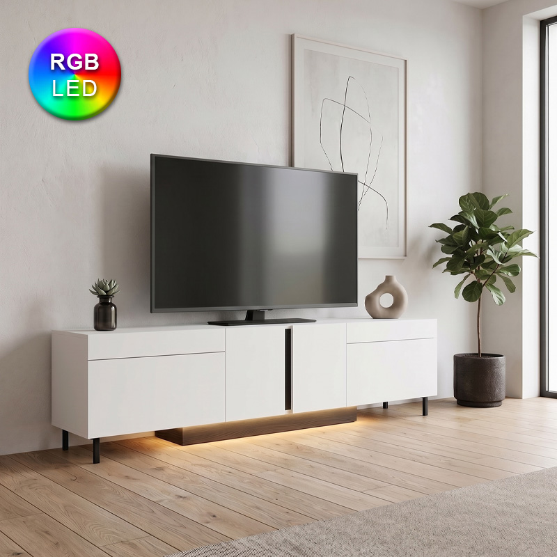 Έπιπλο τηλεόρασης Arlen Megapap με Led Rgb χρώμα λευκό 180x32x50εκ. Έπιπλο τηλεόρασης Arlen Megapap με Led Rgb χρώμα λευκό 180x32x50εκ.