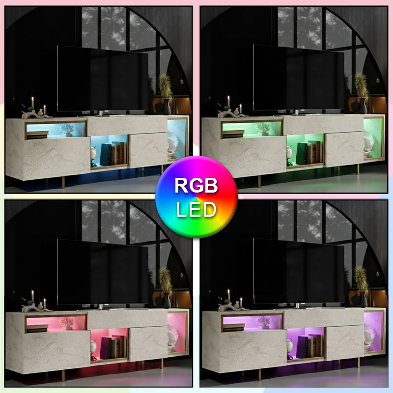 Έπιπλο τηλεόρασης Norm Megapap με Led Rgb χρώμα travertine - χρυσό 180x32x55εκ. Έπιπλο τηλεόρασης Norm Megapap με Led Rgb χρώμα travertine - χρυσό 180x32x55εκ.