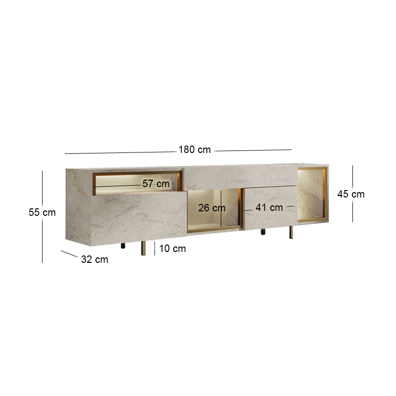 Έπιπλο τηλεόρασης Norm Megapap με Led Rgb χρώμα travertine - χρυσό 180x32x55εκ. Έπιπλο τηλεόρασης Norm Megapap με Led Rgb χρώμα travertine - χρυσό 180x32x55εκ.