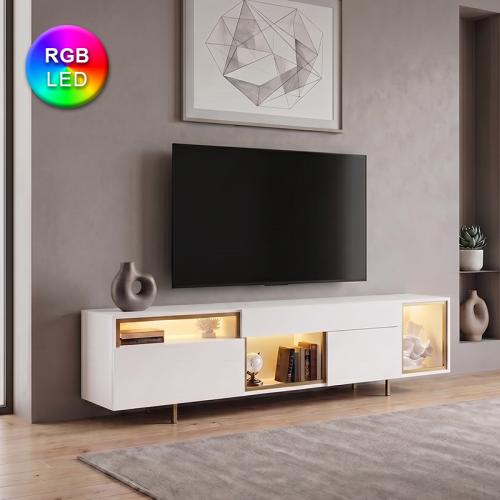 Έπιπλο τηλεόρασης Norm Megapap με Led Rgb χρώμα λευκό - χρυσό 180x32x55εκ.
