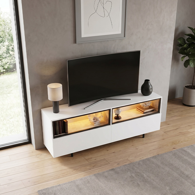 Έπιπλο τηλεόρασης Eco Megapap με Led Rgb χρώμα λευκό 180x32x67εκ. Έπιπλο τηλεόρασης Eco Megapap με Led Rgb χρώμα λευκό 180x32x67εκ.