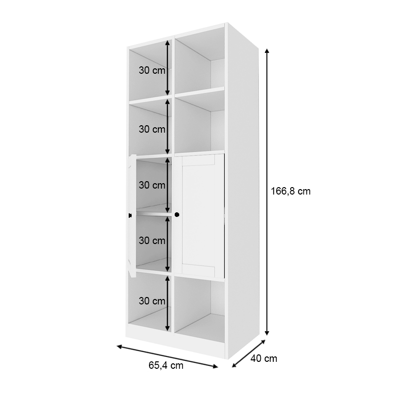 Βιβλιοθήκη με ντουλάπι Felix Megapap χρώμα λευκό 65,4x40x166,8εκ.