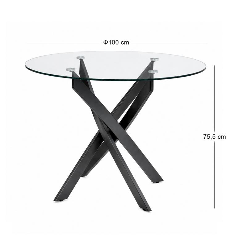 Τραπέζι Aldo Megapap γυαλί - μεταλλικά μαύρα πόδια Ø100x75,5εκ.