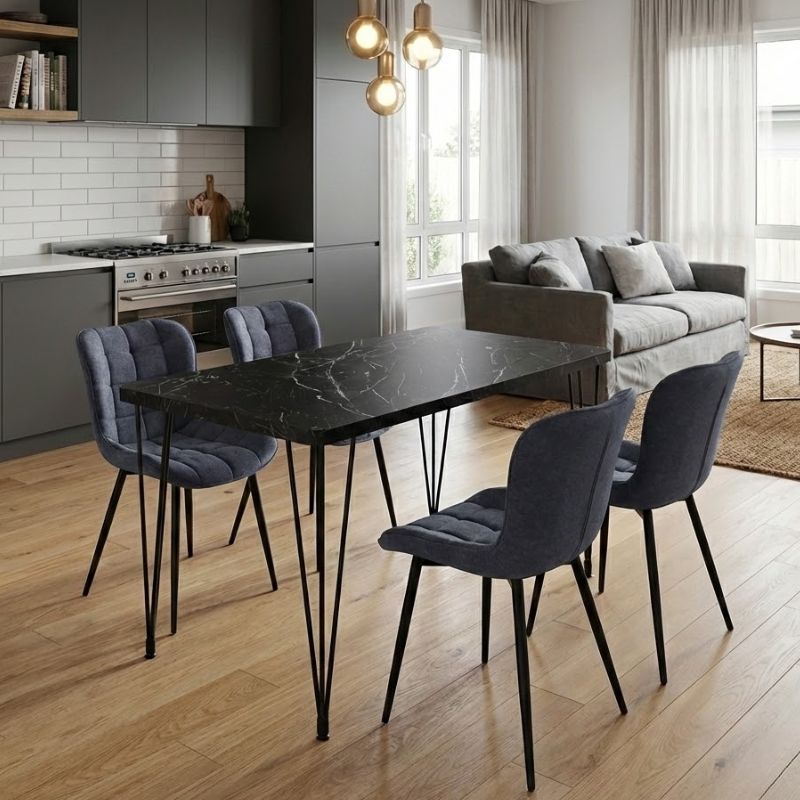 Σετ τραπεζαρία 5τμχ Roger - Chiara Megapap Mdf - ύφασμα χρώμα μαύρο εφέ μαρμάρου - ανθρακί 120x70x75εκ. Σετ τραπεζαρία 5τμχ Roger - Chiara Megapap Mdf - ύφασμα χρώμα μαύρο εφέ μαρμάρου - ανθρακί 120x70x75εκ.