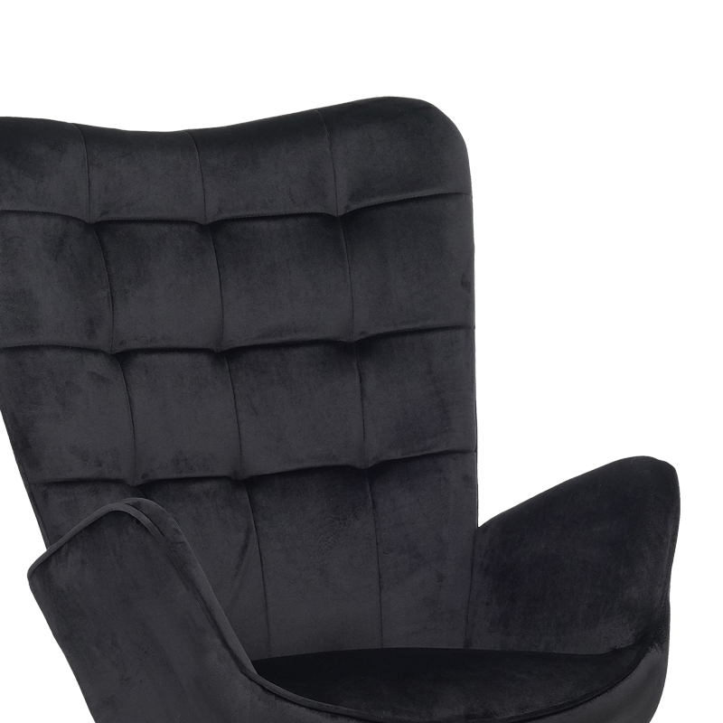 Πολυθρόνα με υποπόδιο Dorita pakoworld βελούδο μαύρο-μαύρο πόδι 68.5x76x103εκ