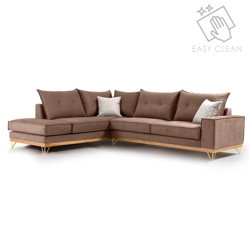 Γωνιακός καναπές δεξιά γωνία Luxury II pakoworld ύφασμα mocha-cream 290x235x95εκ