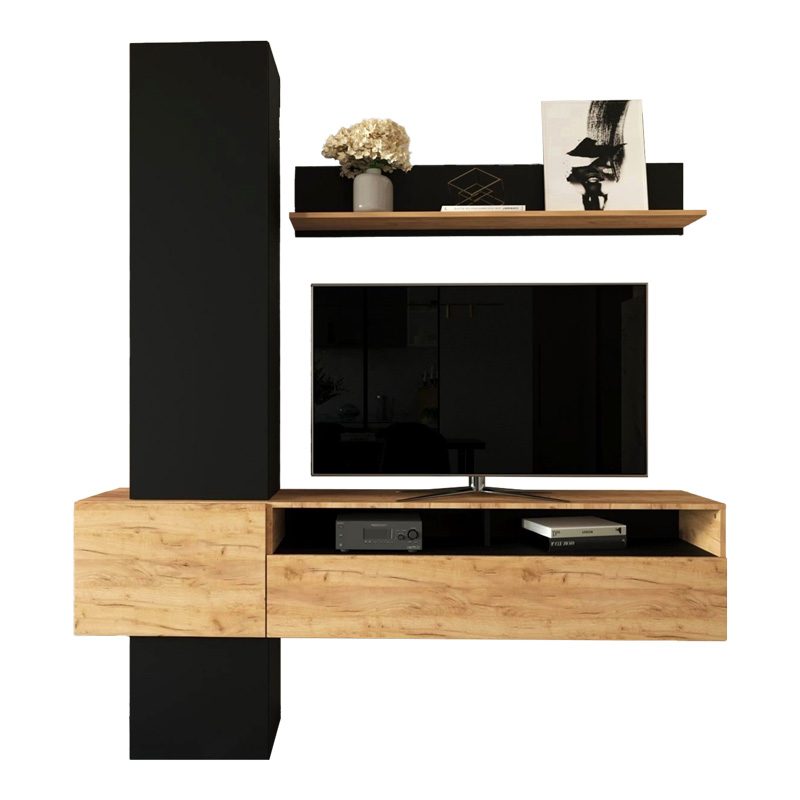 Σύνθετο σαλονιού Wendy pakoworld σε oak-μαύρη απόχρωση 195.1x37.3x219.1εκ Σύνθετο σαλονιού Wendy pakoworld σε oak-μαύρη απόχρωση 195.1x37.3x219.1εκ