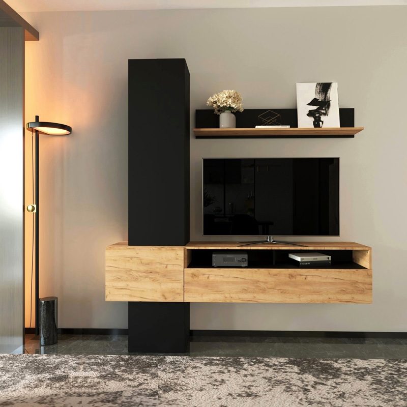 Σύνθετο σαλονιού Wendy pakoworld σε oak-μαύρη απόχρωση 195.1x37.3x219.1εκ Σύνθετο σαλονιού Wendy pakoworld σε oak-μαύρη απόχρωση 195.1x37.3x219.1εκ