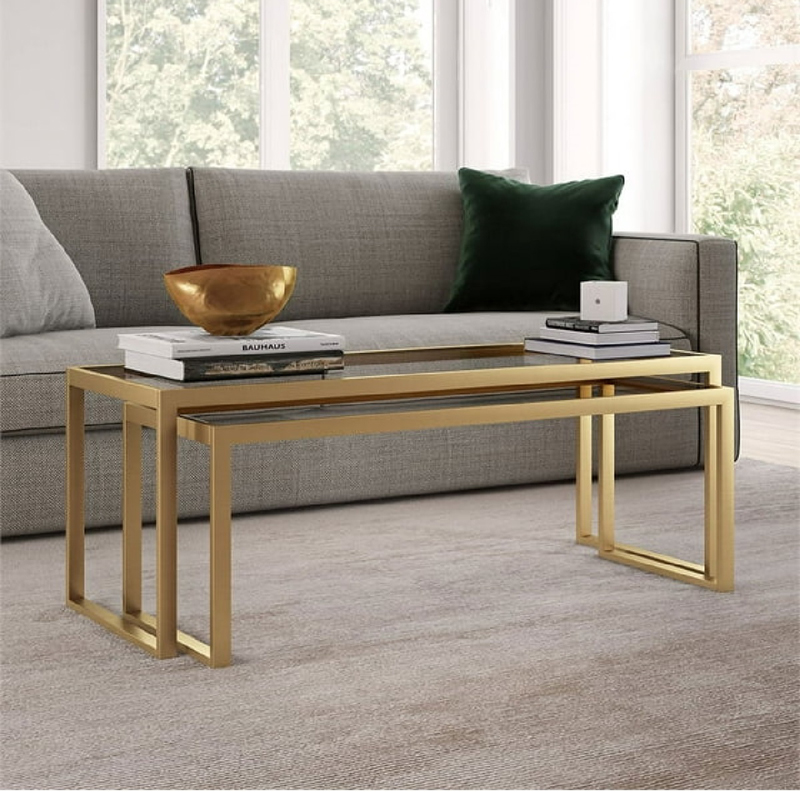 Τραπέζι σαλονιού Redro pakoworld χρυσό μέταλλο-γυαλί 100x40x45εκ