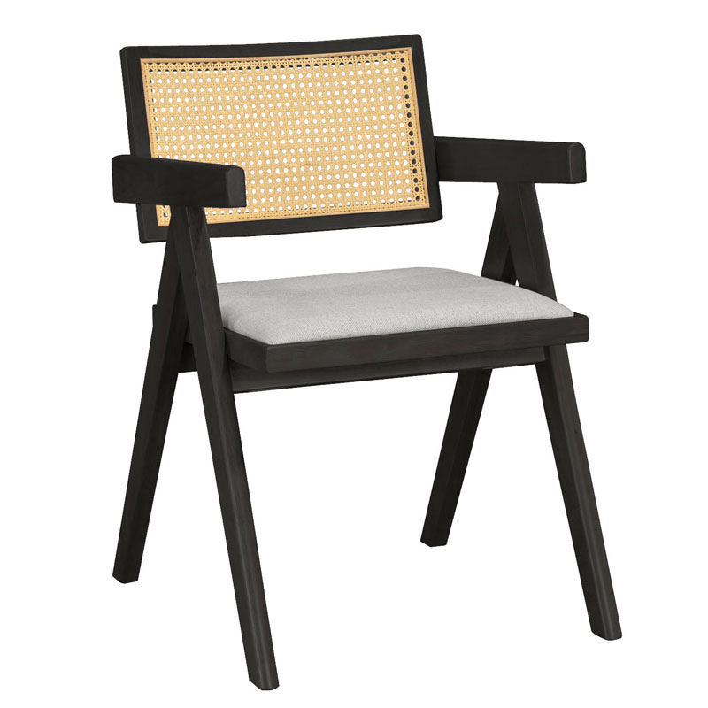 Πολυθρόνα Winslow pakoworld ξύλο rubberwood μαύρο-pvc rattan φυσικό-ύφασμα γκρι Πολυθρόνα Winslow pakoworld ξύλο rubberwood μαύρο-pvc rattan φυσικό-ύφασμα γκρι