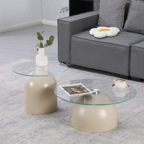 Τραπέζια σαλονιού Barel pakoworld σετ 2τεμ μέταλλο cappuccino- clear glass