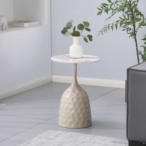 Βοηθητικό τραπέζι Amphora pakoworld μέταλλο cappuccino- τραβερτίνα με όψη μαρμάρου Φ40x60εκ