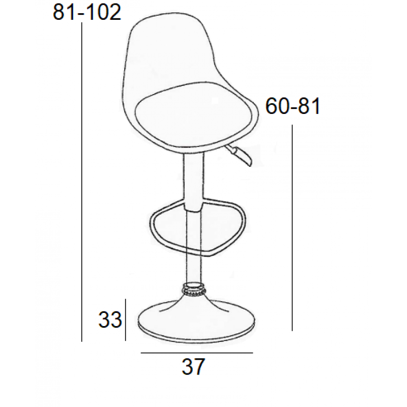 Σκαμπό Μπάρ 2τμχ Bar92 Grey Pu/Pp 37x33x102εκ.