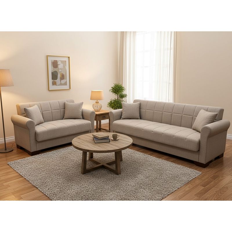 VAVEL LIGHT BROWN ΥΦΑΣΜΑ 2ΘΕΣΙΟΣ ΚΑΝΑΠΕΣ/ΚΡΕΒΑΤΙ ΜΕ ΑΠΟΘ.ΧΩΡΟ 156Χ85Χ80εκ.